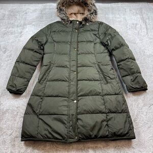 Lauren Ralph Lauren faux fur trim down puffer hooded coat parka women’s M green
